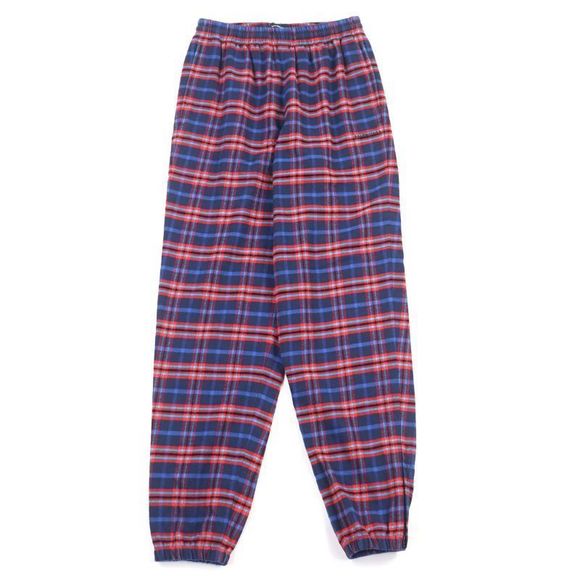 Balenciaga 508491 Check Flannel PANT Cotton Logo Embroidery Hem Zip Check Easy
